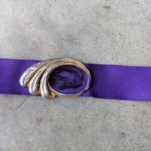 Vintage 80s Gold Purple Enamel Swirl Buckle Wide Stretch Belt one size